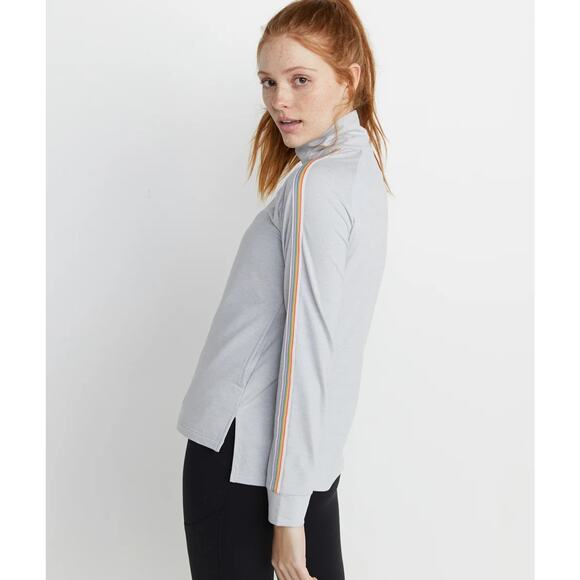 Marine Layer Kerri Quarter Zip Raglan Rainbow Stripe Trim Small Gray Wicking - Picture 2 of 7